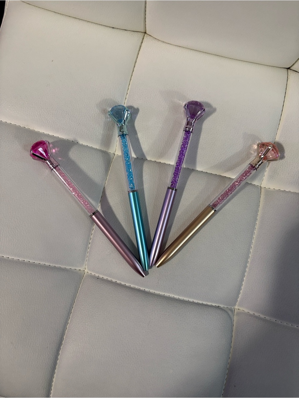 Set of 4 Jewel Top Glitter Ballpoint Pens - Pink, Blue, Purple, Rose Gold